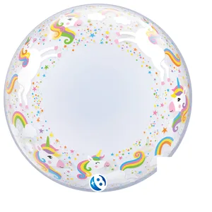 24" DECO Unicorns and Rainbows Bubble Balloon