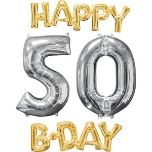 HAPPY BIRTHDAY 50 GOLD AND SILVER PHRASE BUNCH