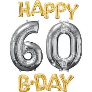 HAPPY BIRTHDAY 60 GOLD AND SILVER PHRASE BUNCH