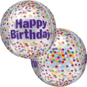 15" BIRTHDAY FUNFETTI CLEAR ORBZ