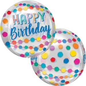 15" HAPPY BIRTHDAY RAINBOW PUFFS CLEAR ORBZ 