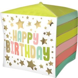15" HAPPY BIRTHDAY GOLD STARS AND COLORS CUBEZ 