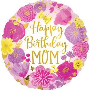 18" HAPPY BIRTHDAY MOM PAINTED FLOWERS HX 