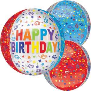 15" HAPPY BIRTHDAY COLORFUL STREAMERS CLEAR ORBZ 