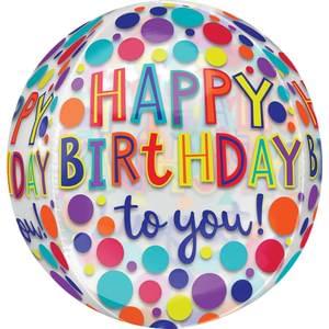 15" HAPPY BIRTHDAY JEWEL TONES CLEAR ORBZ 