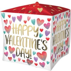 15" PAINTED HEARTS HAPPY VALENTINE'S DAY CUBEZ