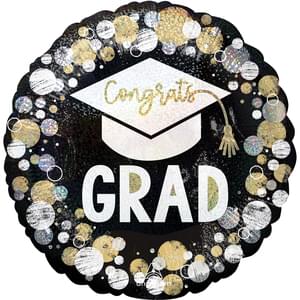 18" CONGRATS GRAD CIRCLES & DOTS HOLOGRAPHIC