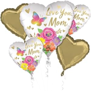 LOVE YOU MOM SATIN FLORAL BOUQUET OF BALLOONS