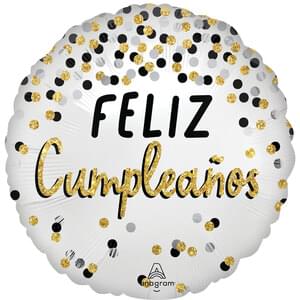 28" SATIN BLACK SILVER GOLD BIRTHDAY FELIZ CUMPLEANOS JUMBO HX