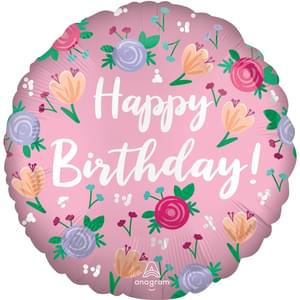 18" HAPPY BIRTHDAY PEONY SATIN