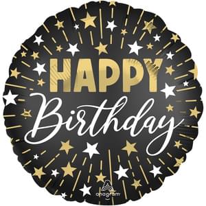 18" BLACK SILVER GOLD HAPPY BIRTHDAY HX