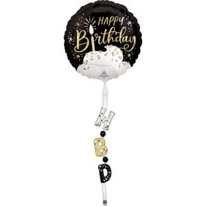 SATIN BLACK SILVER GOLD BIRTHDAY AIRWALKER