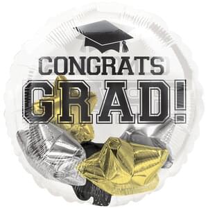 20" CONGRATS GRAD BLACK, SILVER, GOLD STARS INSIDERS
