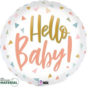 28" MAX FLOAT 40% RECYCLED ROUND BALLOON PACKAGED HELLO BABY GEOMETRIC
