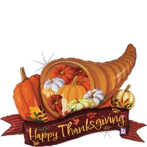 37" CORNUCOPIA THANKSGIVING BANNER GLITTER HOLOGRAPHIC SHAPE
