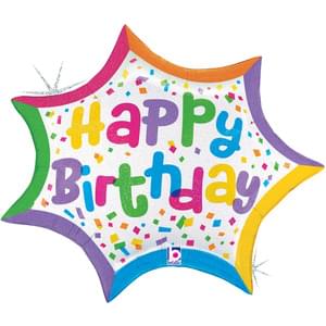 27" GLITTER HOLOGRAPHIC SHAPE, PACKAGED (B) BIRTHDAY CONFETTI BURST