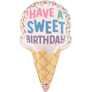 28" FOIL SHAPE, PACKAGED (B) SWEET BIRTHDAY ICE CREAM CONE
