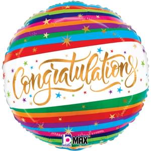 18" MAX FLOAT ROUND BALLOON, PACKAGED CONGRATULATIONS FUN STRIPES
