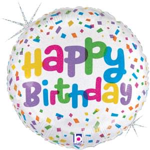 18" GLITTER HOLOGRAPHIC 40% RECYCLED ROUND BALLOON, PACKAGED CUE THE CONFETTI BIRTHDAY