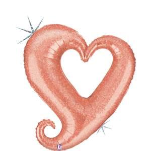 37" CHAIN OF HEARTS ROSE GOLD HOLOGRAPHIC SHAPE 