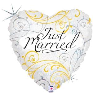 18" JUST MARRIED FILIGREE HOLOGRAPHIC 