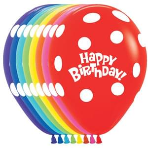 11" HAPPY BIRTHDAY WHITE POLKA