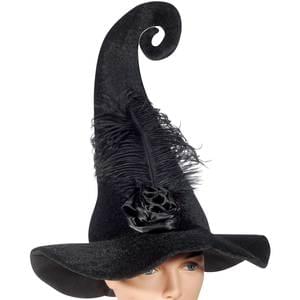 BLACK WITCH HAT WITH FLOWER