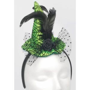 MINI LIME GREEN WEB WITCH HAT HEADBAND