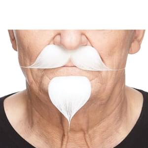 FAKE MUSTACHE & GOATEE COLONEL HANDLEBAR WHITE