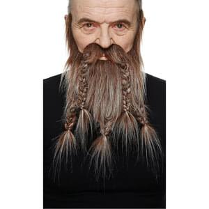 VIKING DWARF FAKE BEARD BROWN & GRAY