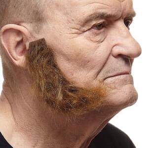 L SHAPED SIDEBURNS FAKE MUTTON CHOPS REALISTIC BROWN