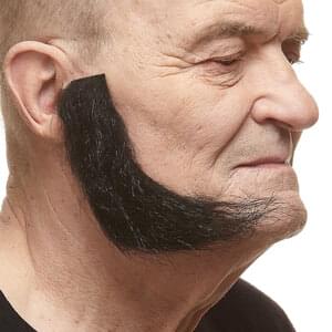 L SHAPED SIDEBURNS FAKE MUTTON CHOPS REALISTIC BLACK