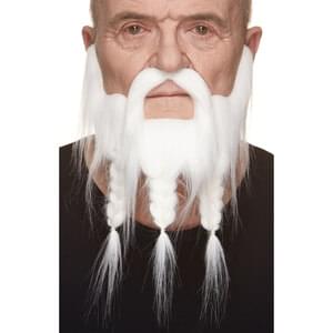CAPTAIN FAKE MUSTACHE & BEARD WHITE