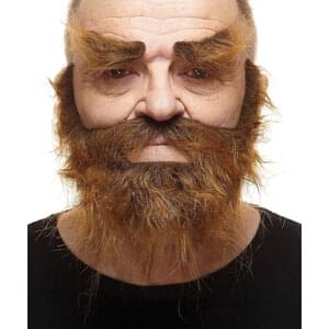 TRAPPER FAKE MUSTACHE BEARD & EYEBROWS BROWN