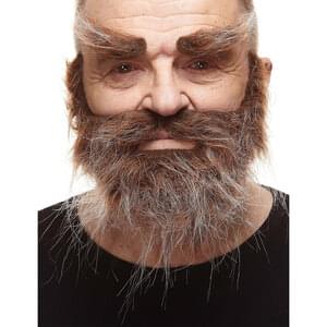 TRAPPER FAKE MUSTACHE BEARD & EYEBROWS BROWN & GRAY