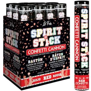 12" CONFETTI SPIRIT STICK CANNON RED