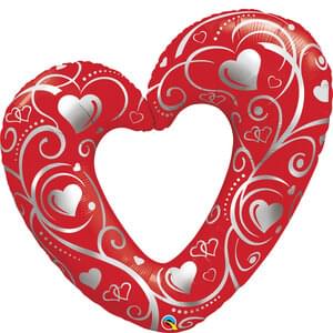 42" HEARTS & FILIGREE RED SHAPE