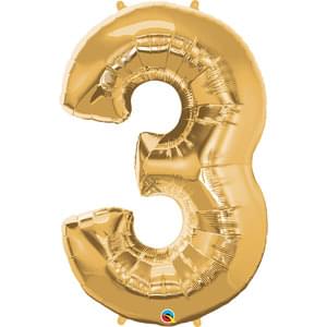 NUMBER 3 METALLIC GOLD HELIUM SHAPE