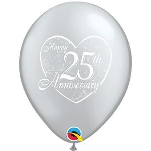 11" SILVER HAPPY 25TH ANNIVERSARY HEART