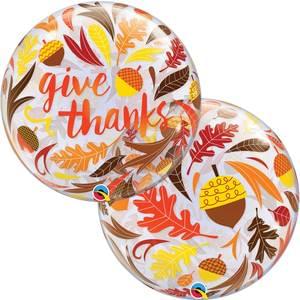 22" GIVE THANKS ACORNS & LEAVES BUBBLE BALLOON
