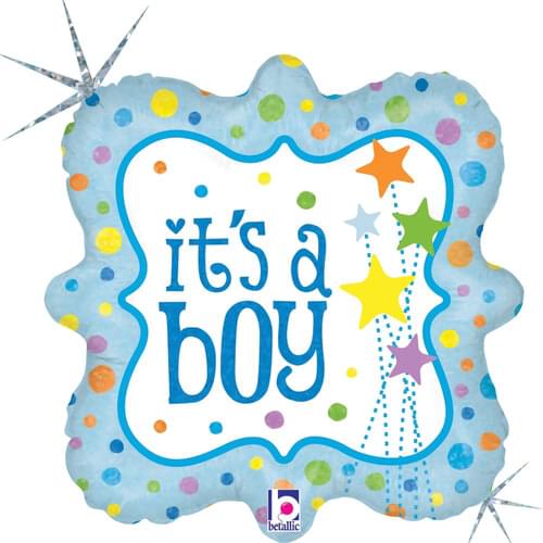 18" IT'S A BOY STARS SQUARE HOLOGRAPHIC