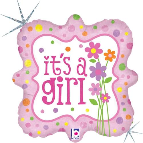 18" IT'S A GIRL FLOWERS SQUARE HOLOGRAPHIC