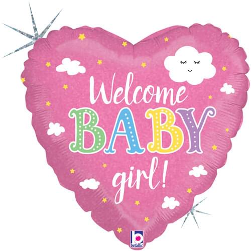 18" WELCOME BABY GIRL HOLOGRAPHIC